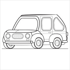 hatchback car outline, coloring book, isolated object on white background, vector illustration,