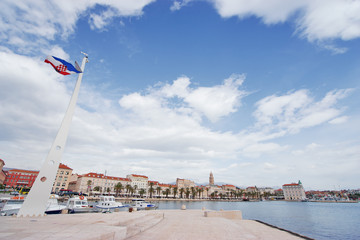 Travel by Croatia. Beautiful landscape with Split Old Town on sea shore.