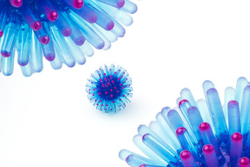 Abstract blue model of a strain of coronavirus infection.