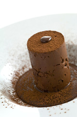 Cilindro di gianduia su piatto bianco
