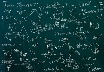 close up of math formulas on a blackboard