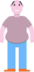 Fat man in jeans. Brown t-shirt, blue pants, orange sneakers.