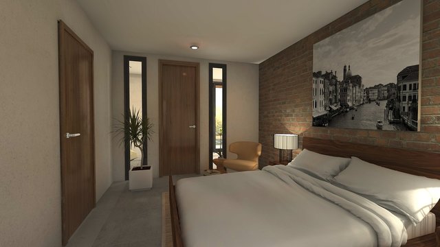 PROYECTO 3D DORMITORIO CAMA DOBLE  . RENDER 3D 