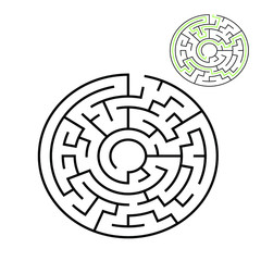 6 cells wide circular maze ending in the middle with solution hint in the corner