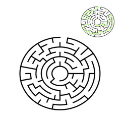 6 cells wide circular maze ending in the middle with solution hint in the corner