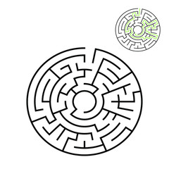 6 cells wide circular maze ending in the middle with solution hint in the corner