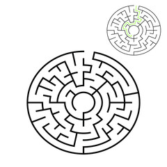 6 cells wide circular maze ending in the middle with solution hint in the corner