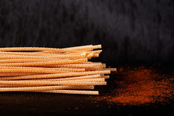 Spaghetti with chili and chili powder