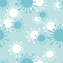 Fototapeta na wymiar Medical Abstract seamless pattern with Coronavirus bacteria icons. Protection against coronavirus. Hand drawn sketch style. Danger. Colourful vector illustration on turquoise background
