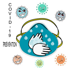 Covid-19 prevention by your hand washing and wear N95 mask or face-mask on white background.
