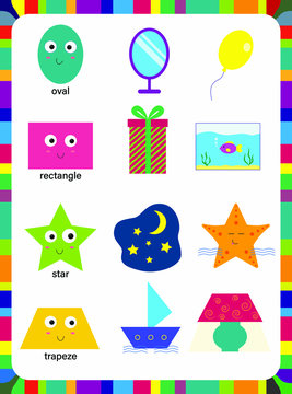 Geometric shapes oval, rectangle, star, trapezoid. Educational games for children