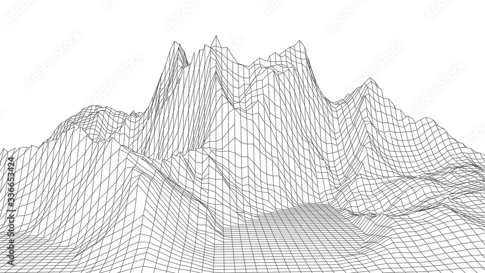 Poster wireframe landscape design on white background. technology vector grid.