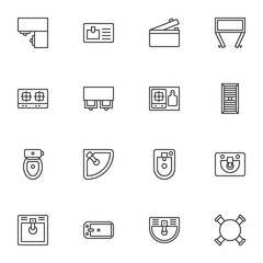 Kitchen furniture top view line icons set. linear style symbols collection, outline signs pack. vector graphics. Set includes icons as Kitchen Cabinet, gas stove, dining table with chairs, sink