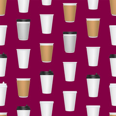 Realistic 3d Detailed Blank Paper Cups Seamless Pattern Background. Vector