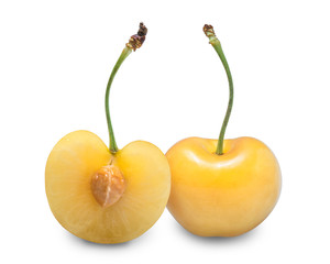 Cherry isolated on white background, Sweet Yellow cherries isolated on white background as package design element,With clipping path.
