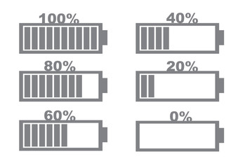 Obraz premium Battery charging indicator icons in percentage.