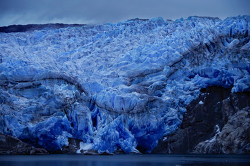 Panoramic breathtaking view of Tempanos Glacier and ice field in the region of Los Glaciares in the...