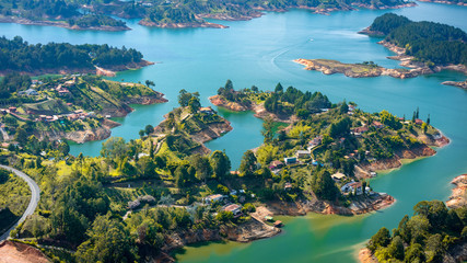 Guatapé incredible breathtaking view on a beautiful nature of northwest Colombia, just a short...