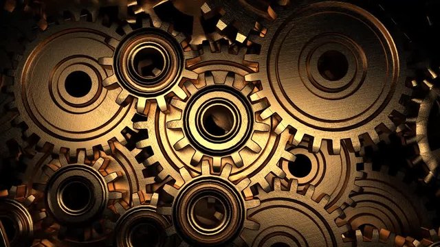 Golden gear. Gears made of gold. Successful teamwork.