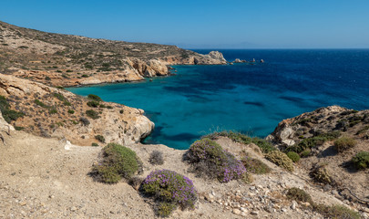 Mountains and the Aegean Sea at Donousa Island, Greece.