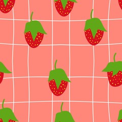 Strawberry seamless pattern, hand drawn, doodle vector background, for tablecloth, wrapping, packaging, textile, decoration.