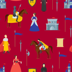 Cartoon Medieval Knight Seamless Pattern Background. Vector