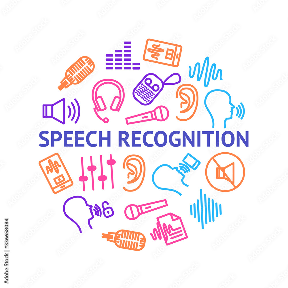 Canvas Prints Speech Recognition Device Thin Line Round Design Template Banner . Vector