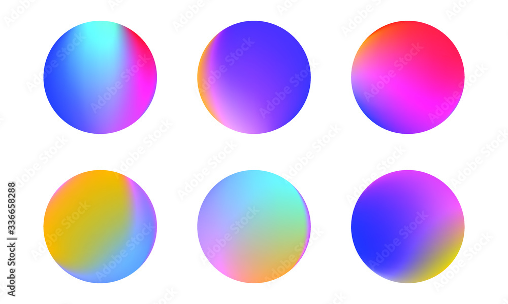 Poster set of round vector gradient. multicolor sphere. modern abstract background texture. template for de