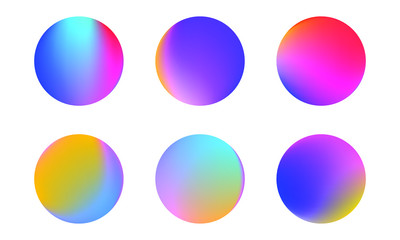 Set of round Vector Gradient. Multicolor Sphere. Modern abstract background texture. Template for design. Isolated objects