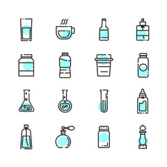 vector outline icon of water container glass cup bottle with blue circle