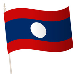 Vector Waving flag on a flagpole. The national flag of Laos. Color symbol isolated on white.