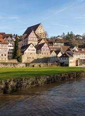 Stadtansicht von der mittelalterlichen Stadt Schwäbisch Hall in Badem-Württemberg in Deutschland
