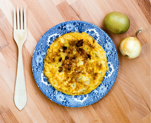 Homemade spanish omelet called tortilla de patata, one of the most typical dishes of spanish gastronomy
