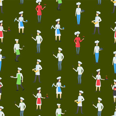 Cartoon Professional Cooking Character People Seamless Pattern Background. Vector