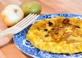 Homemade spanish omelet called tortilla de patata, one of the most typical dishes of spanish gastronomy