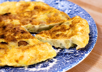 Homemade spanish omelet called tortilla de patata, one of the most typical dishes of spanish gastronomy