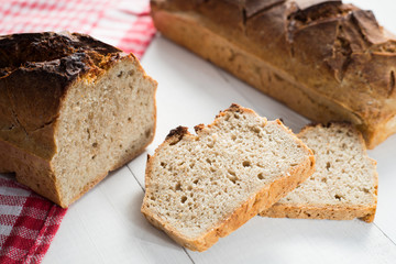 Tasty homemade bread. 
Sourdough bread.