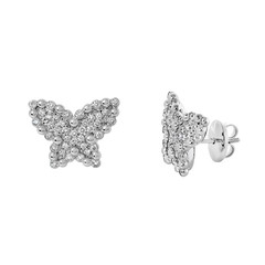 Butterfly-shaped white gold earrings with diamonds isolated on white background