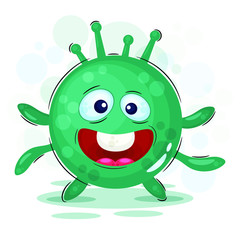 Virus, bacteria. Funny monster, cartoon character with a crown