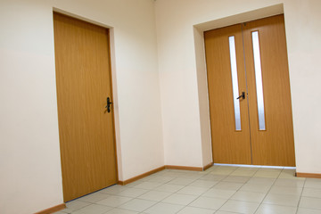 Interior wooden door on a clean wall