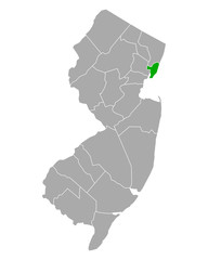 Karte von Hudson in New Jersey - obrazy, fototapety, plakaty