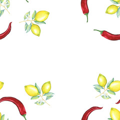 lemons and chili peper seamless pattern