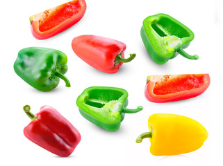 Multicolored sweet peppers isolated on a white background