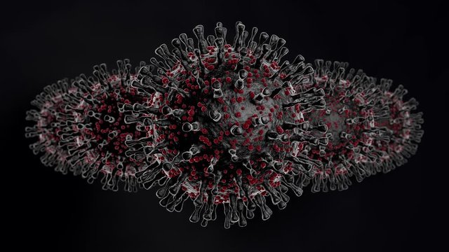 3D animation of the coronavirus invasion from China, covid-19. The army is advancing in a wedge. 4K animation for medical compositions. Seamless 3D animation with infinite playback.