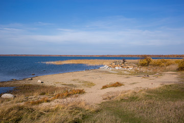 rocky shore of the lake