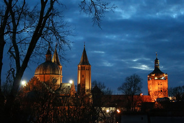View of an old cathedral. City Plock in Poland.