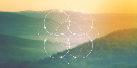 Sacred geometry web banner. Math, nature, and spirituality in nature. The formula of nature.