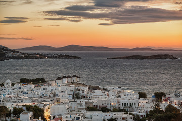 Sunset over Mykonos town