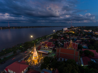 Aerial view.Wat Phra That Nakhon  in the city of Nakhon Phanom.