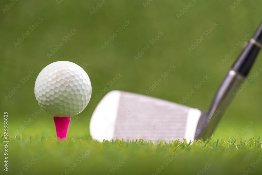 Wall mural shot of golf ball with golf club